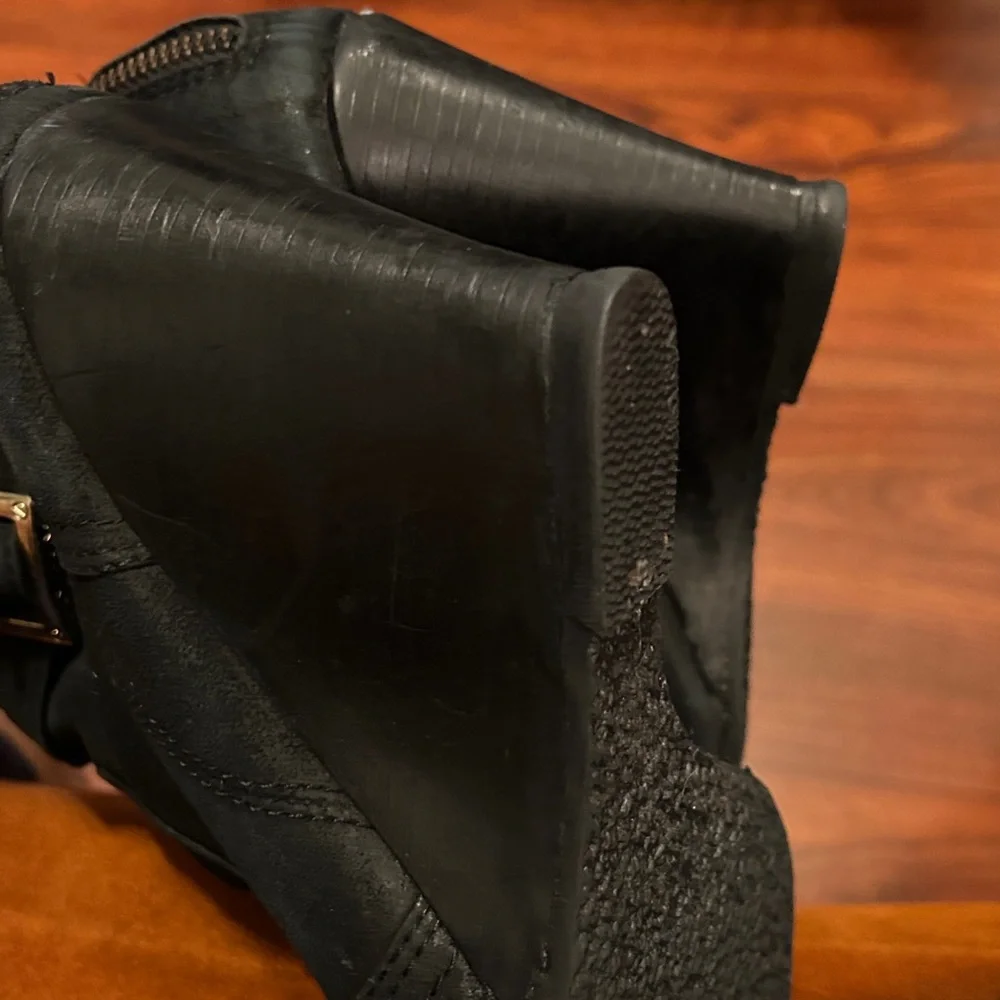 Tory Burch Deanna Black Suede Ankle Booties with Gold Buckle Sz 9 1/2